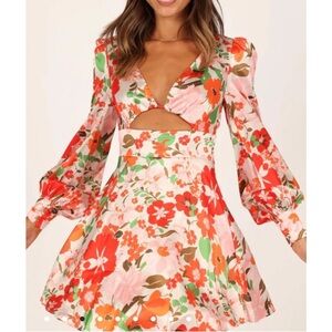 Petal and Pup Tanaya Puff Sleeve Skater Skirt Mini Dress - Orange